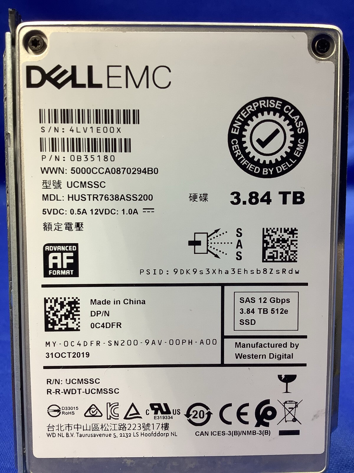 C4DFR DELL EMC 3.84TB SAS 12G TLC RI 2.5  SSD 0C4DFR  HUSTR7638ASS200