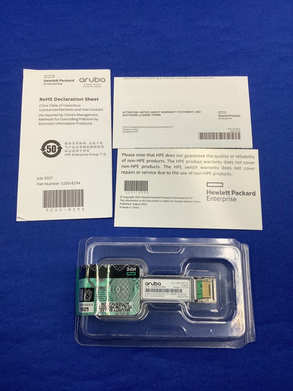 JL781A HPE ARUBA NETWORKING 1G IND-TEMP SFP LC LX 10KM SMF TRANSCEIVER New F/S