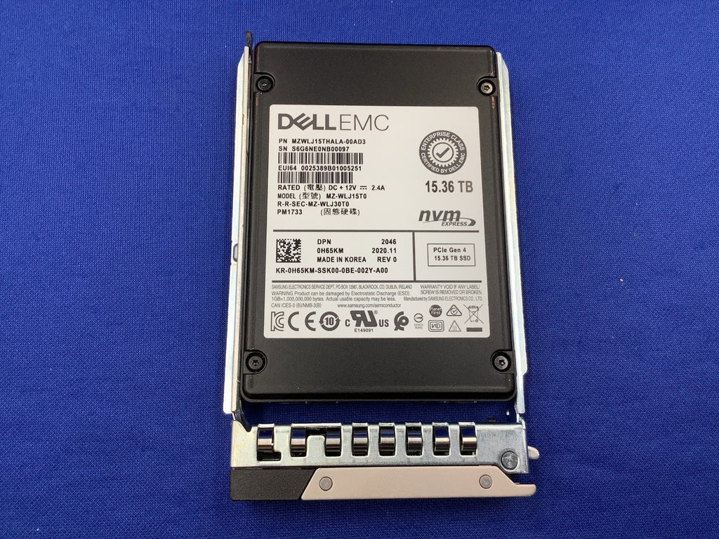 H65KM DELL EMC Samsung PM1733 15.36TB Nvme PCIe Gen4 2.5'' SSD 0H65KM MZ-WLJ15T0