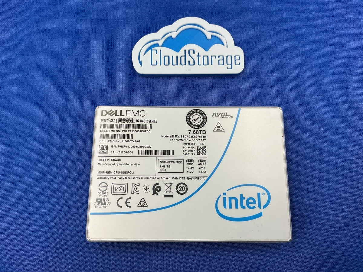 Dell EMC 118000748-02 7.68TB Intel D7-D4512 NVMe SED SSD SSDPD2KS076T8R