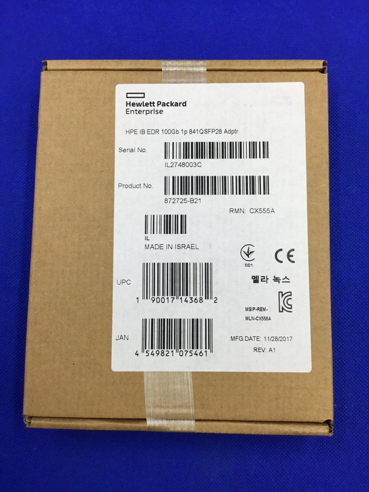 872725-B21 HPE INFINIBAND EDR 100GB 1-PORT 841QSFP28 ADAPTER 878578-001 CX555A