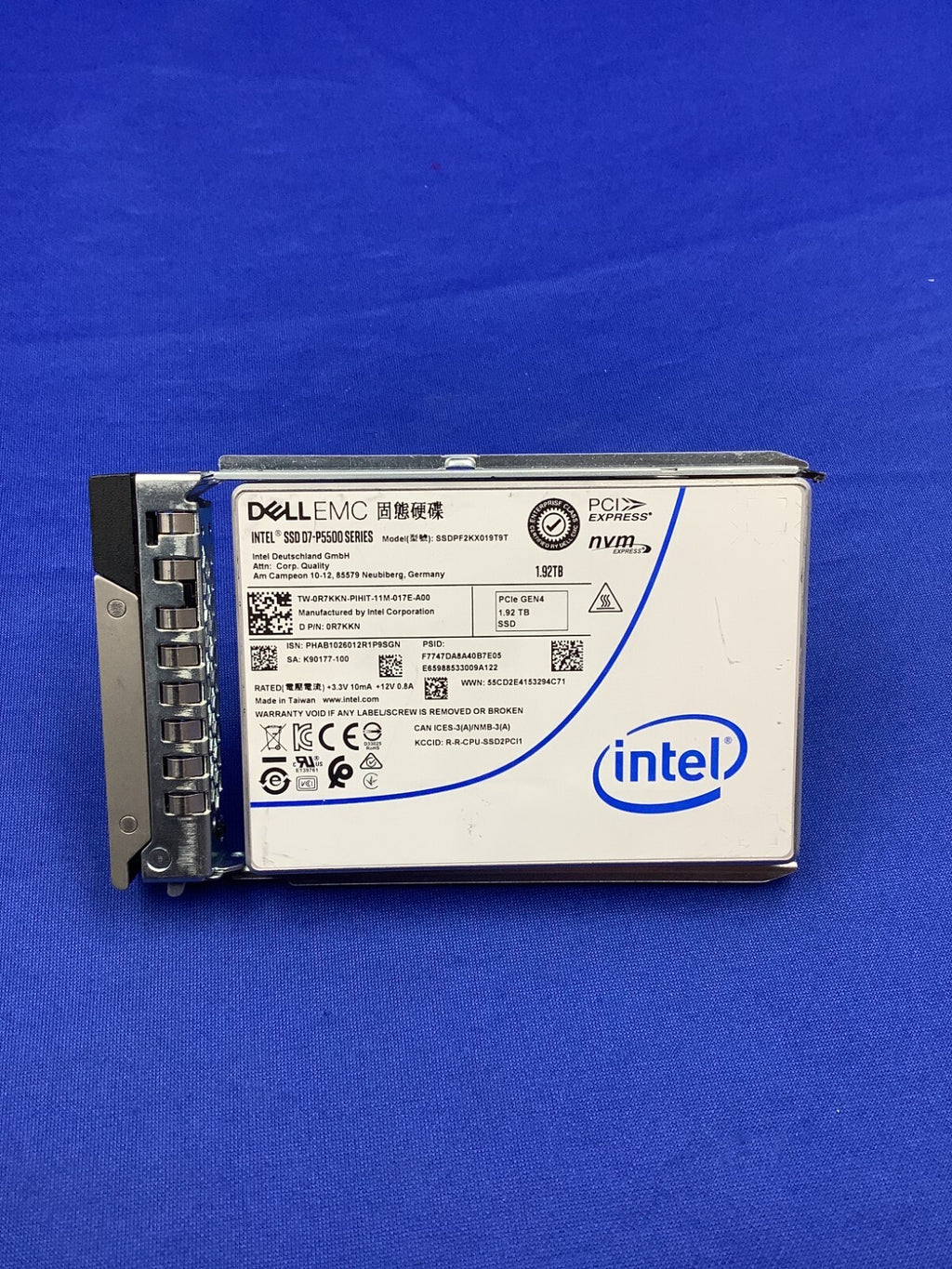 R7KKN Dell  1.92TB NVMe Gen4 RI 2.5'' SSD 0R7KKN D7-P5500 SSDPF2KX019T9T