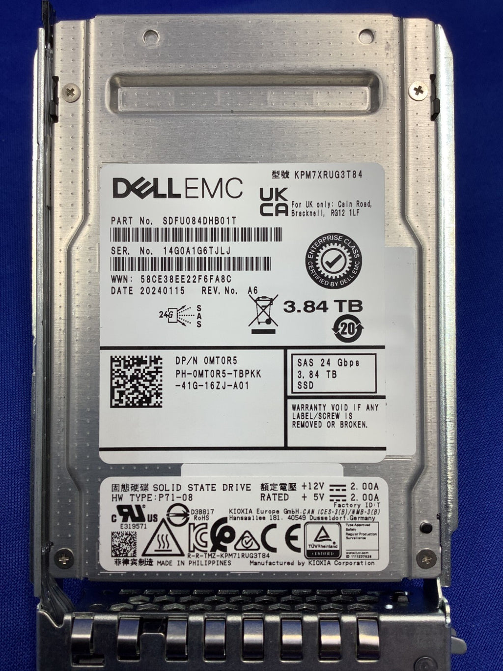 MT0R5 DELL 3.84TB SAS 24Gb/s Read Intensive 2.5" SSD 0MT0R5 KPM7XRUG3T84