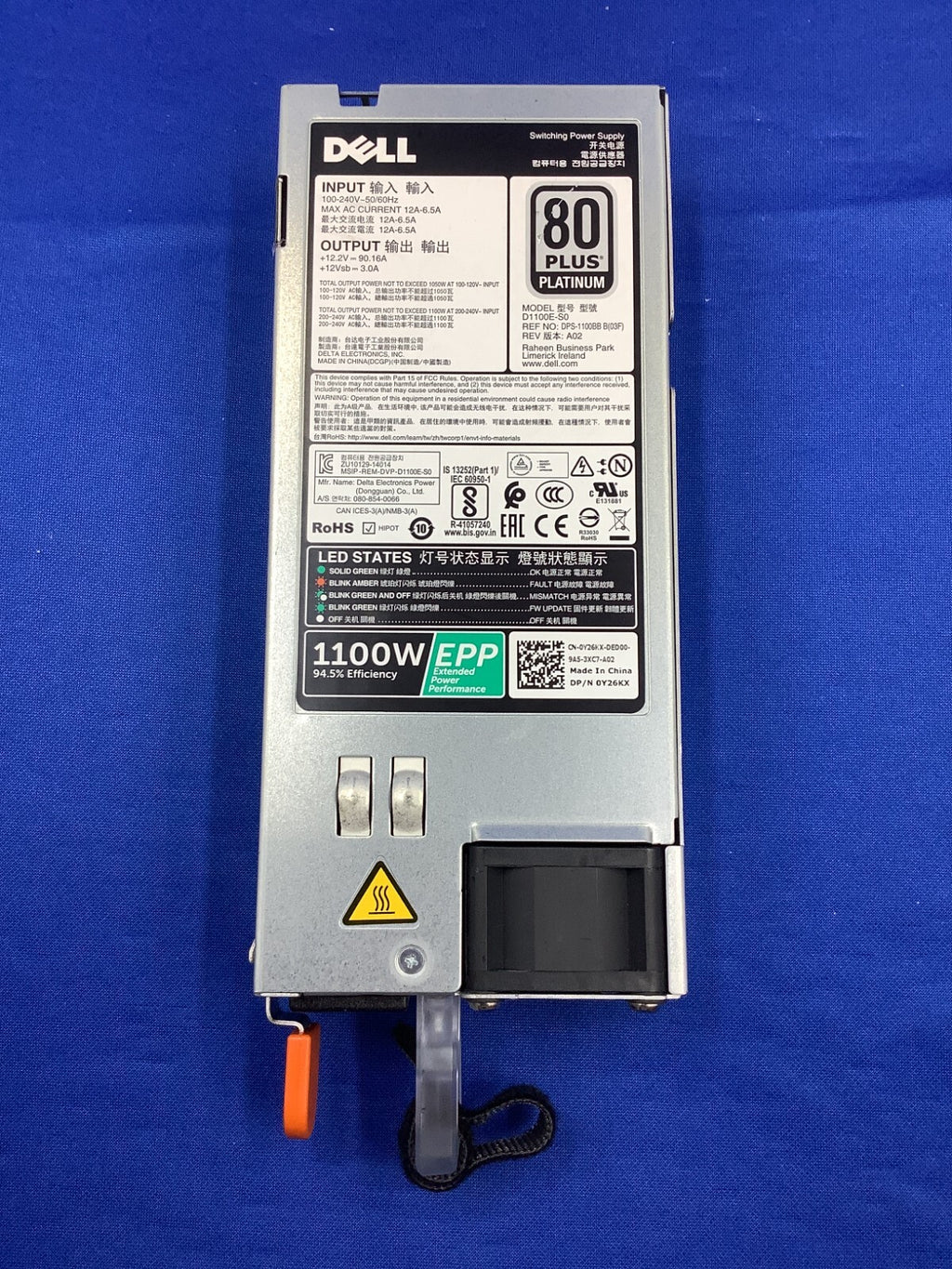 Y26KX DELL POWEREDGE 1100W INPUT 100-240V 80 PLUS PLATINUM POWER SUPPLY 0Y26KX