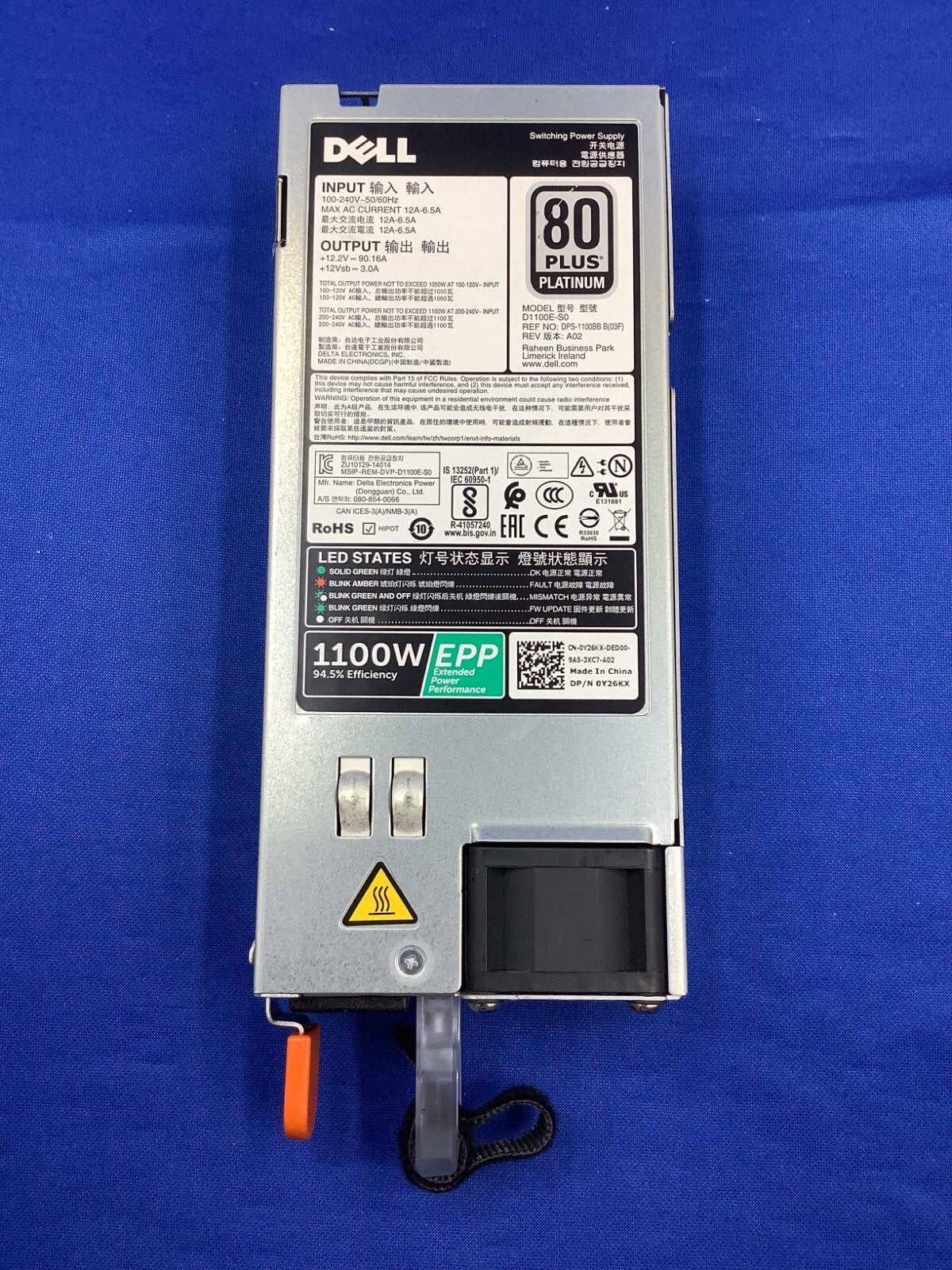 Y26KX DELL POWEREDGE 1100W INPUT 100-240V 80 PLUS PLATINUM POWER SUPPLY 0Y26KX