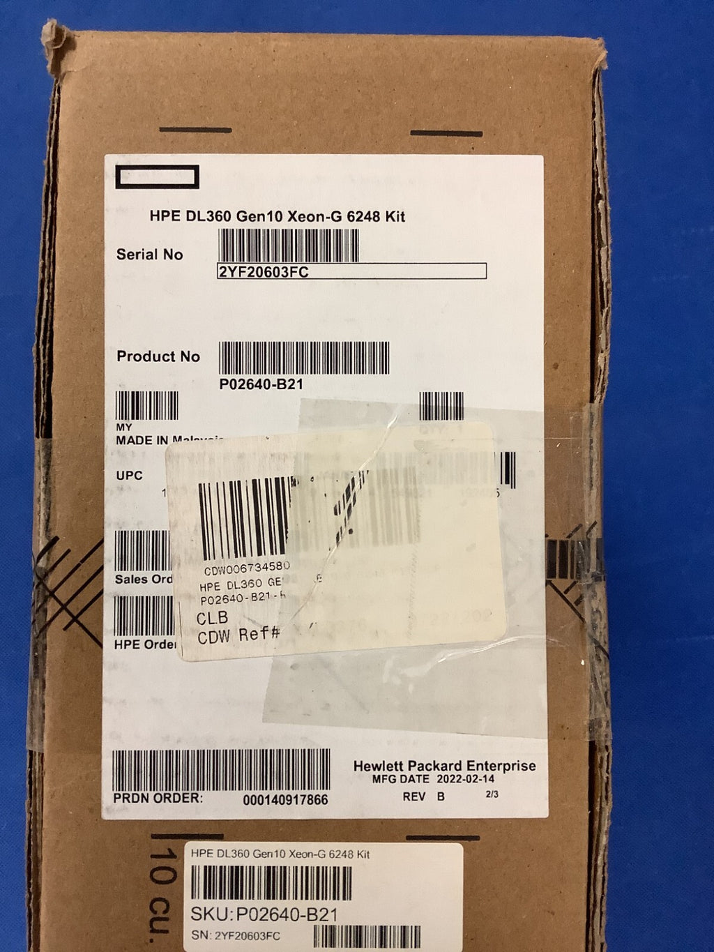 NEW P02640-B21 HPE DL360 GEN10 CPU KIT SRF90 GOLD 6248 20Core 2.50GHZ 28MB 150W