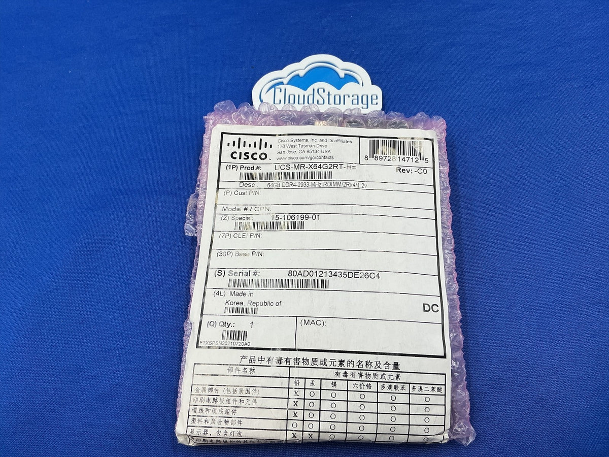 CISCO 64GB DDR4-2933 REGISTERED ECC 2RX4 1.2V RDIMM UCS-MR-X64G2RT-H