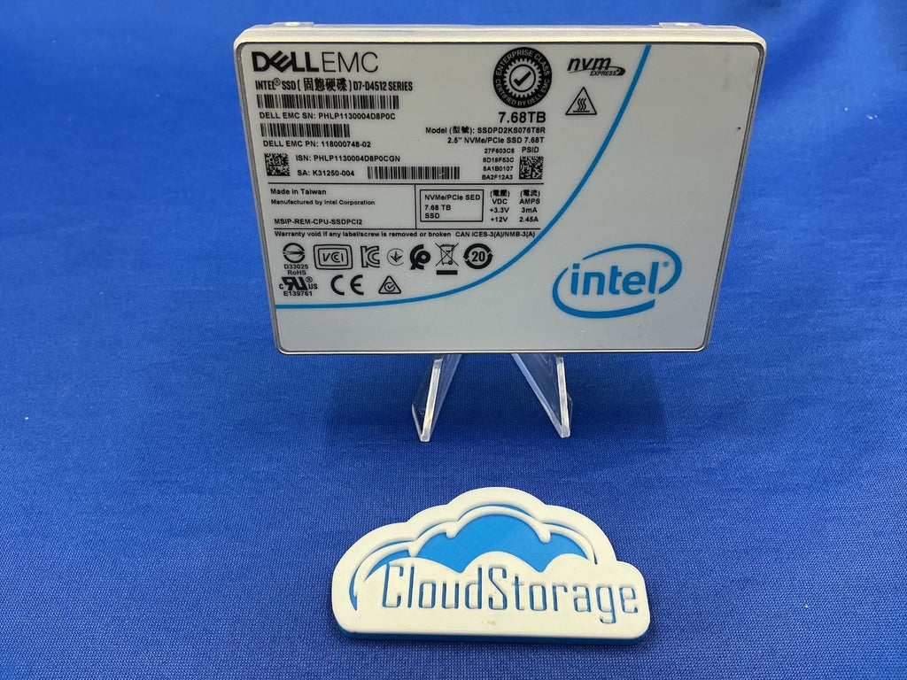 Dell EMC 118000748-02 7.68TB Intel D7-D4512 NVMe SED SSD SSDPD2KS076T8R