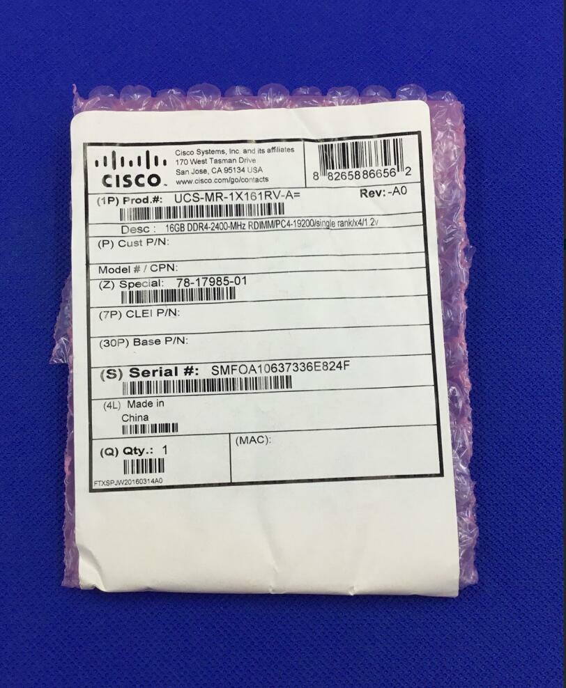 NEW UCS-MR-1X161RV-A CISCO 16GB (1X16GB) 1RX4 PC4-2400T DDR4 MEMORY