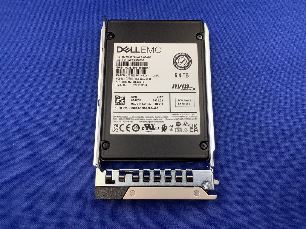 F6V5P Dell 0F6V5P 6.4TB PCIe Gen4 NVMe Mix Use TLC 2.5 U.2 SSD PM1735 MZ-WLJ6T40