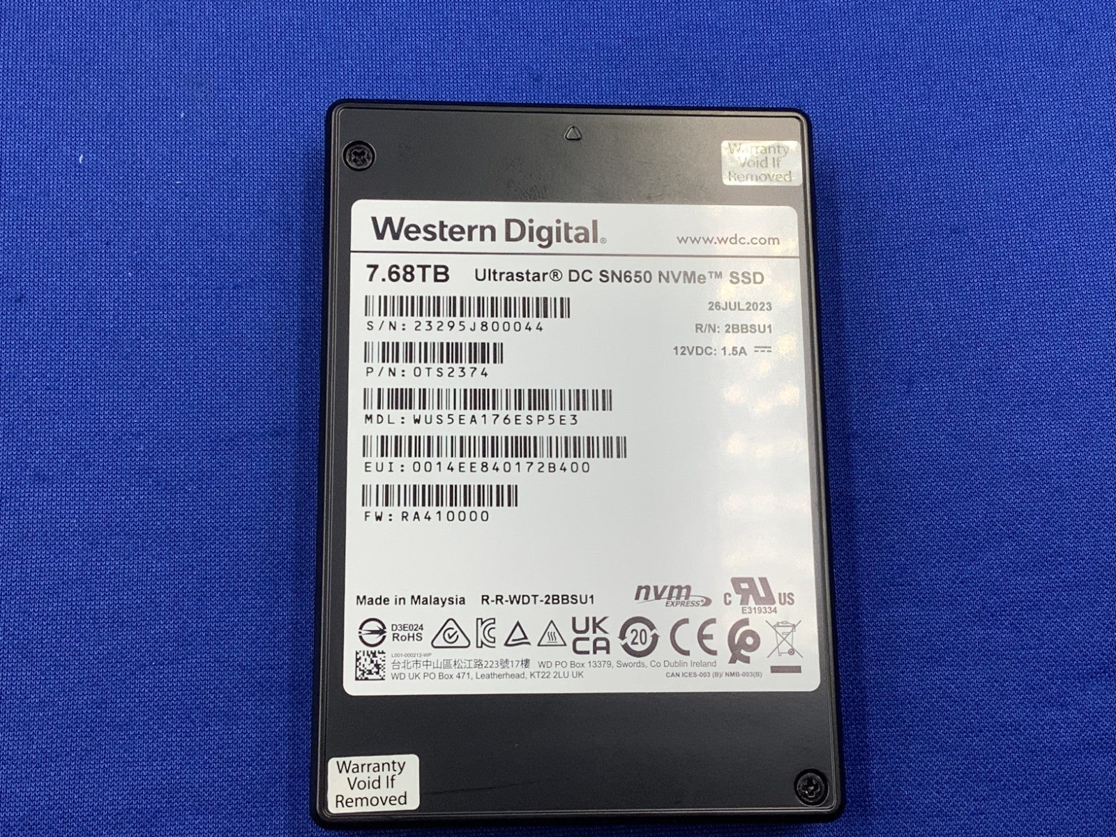 WUS5EA176ESP5E3  WD Ultrastar DC SN650 7.68TB PCIe Gen4, NVMe  U.3 15mm SE SSD