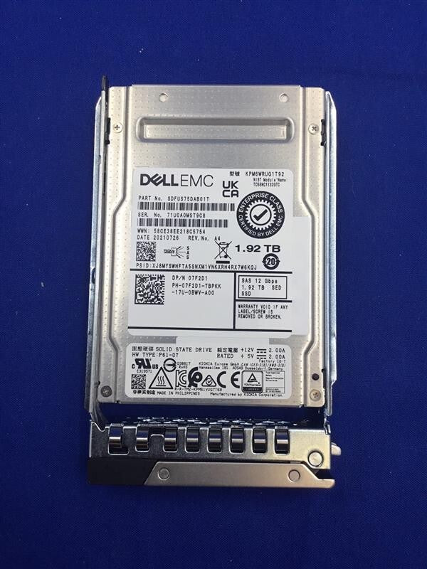 07F2D1 Dell 1.92TB 2.5" SAS 12Gb RI Hot-Plug SSD KPM6WRUG1T92 7F2D1
