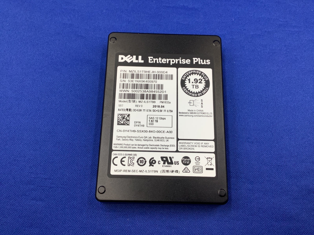 Y4TH9 Dell PM1633A Enterprise 1.92TB SAS 12Gbps Read Intensive 2.5'' SSD w/ tray