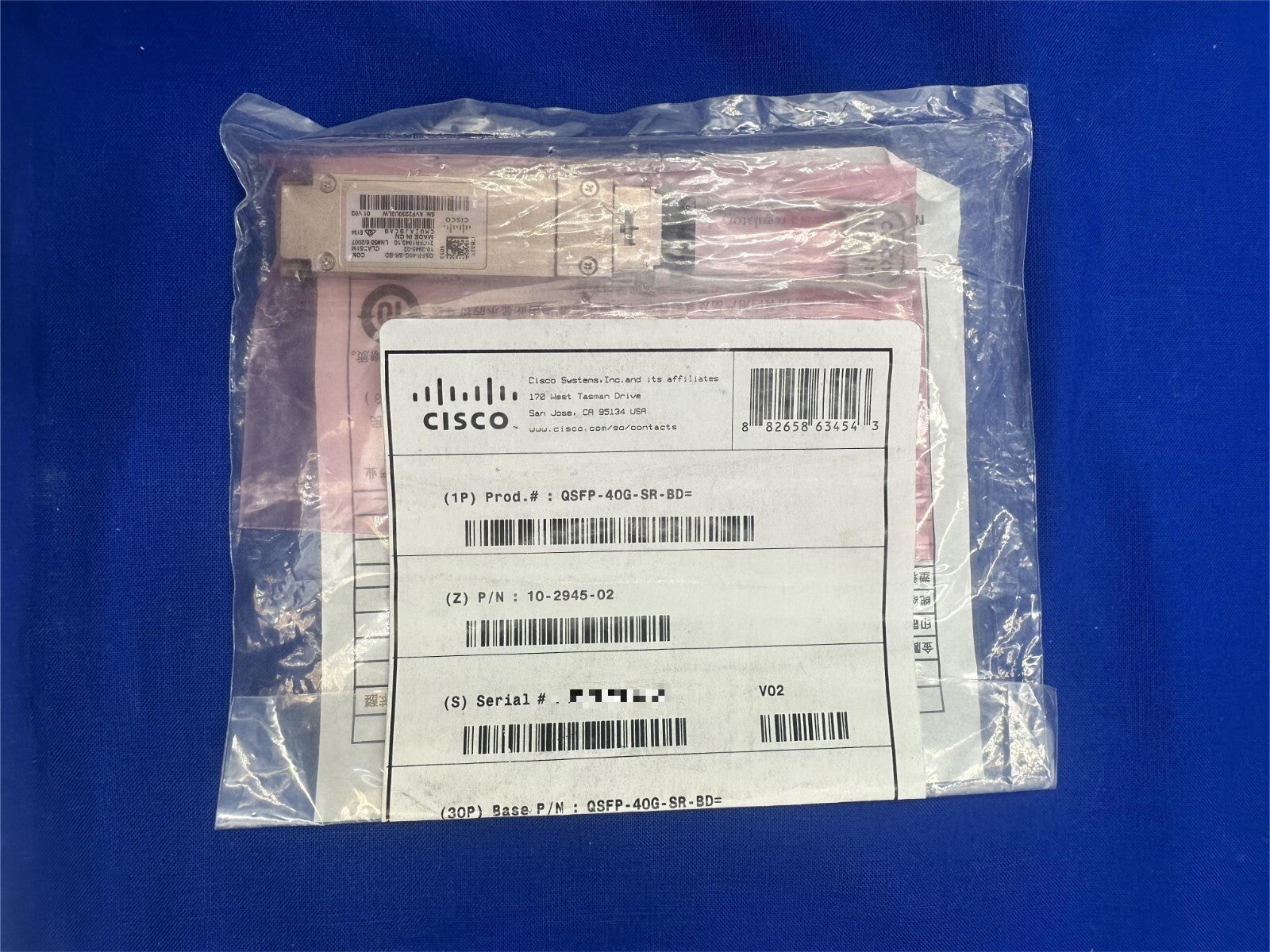 Genuine NOB Cisco QSFP-40G-SR-BD= 40GBASE-SR-BiDi duplex MMF Module 10-2945-02