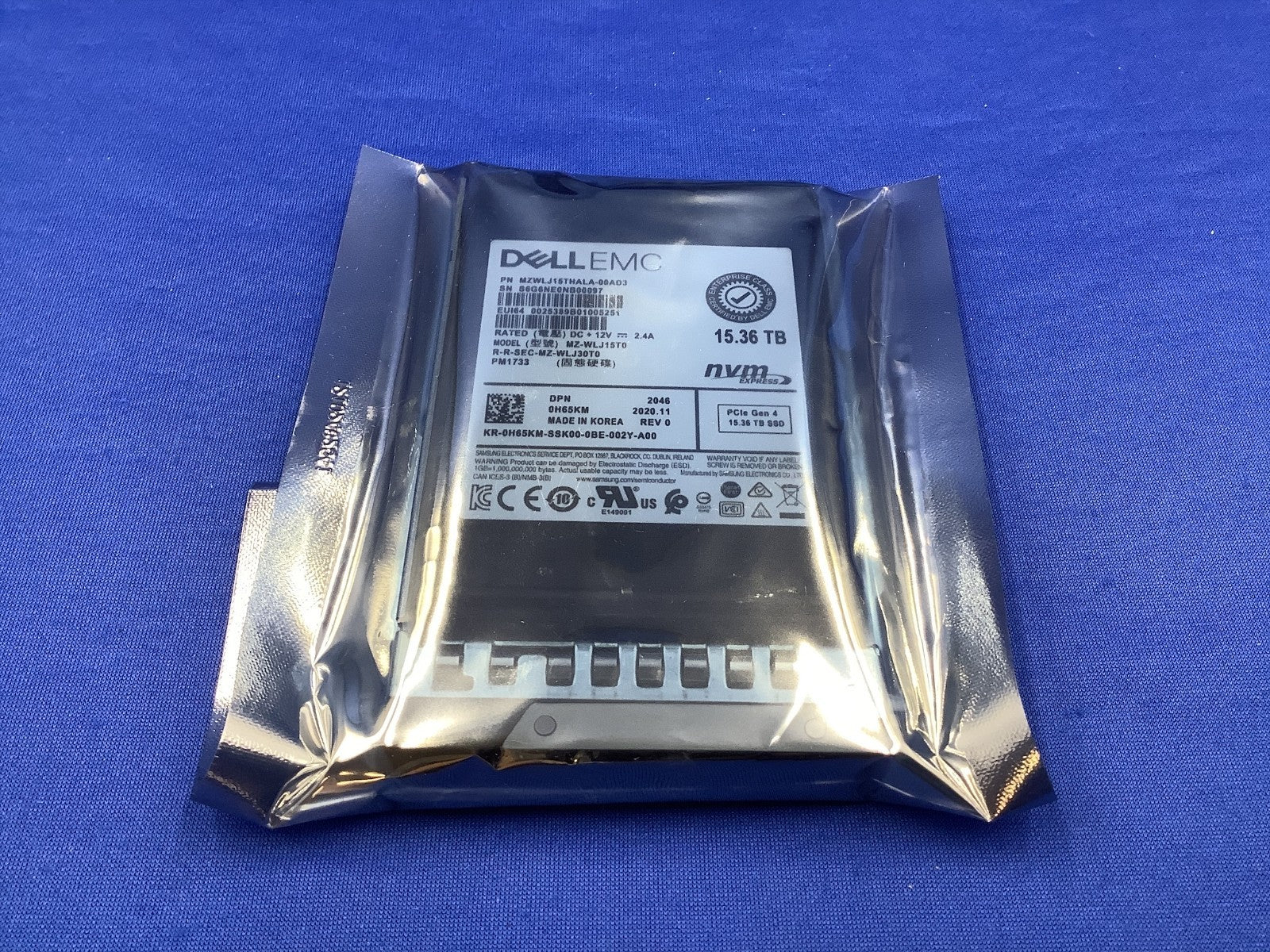 H65KM DELL EMC Samsung PM1733 15.36TB Nvme PCIe Gen4 2.5'' SSD 0H65KM MZ-WLJ15T0
