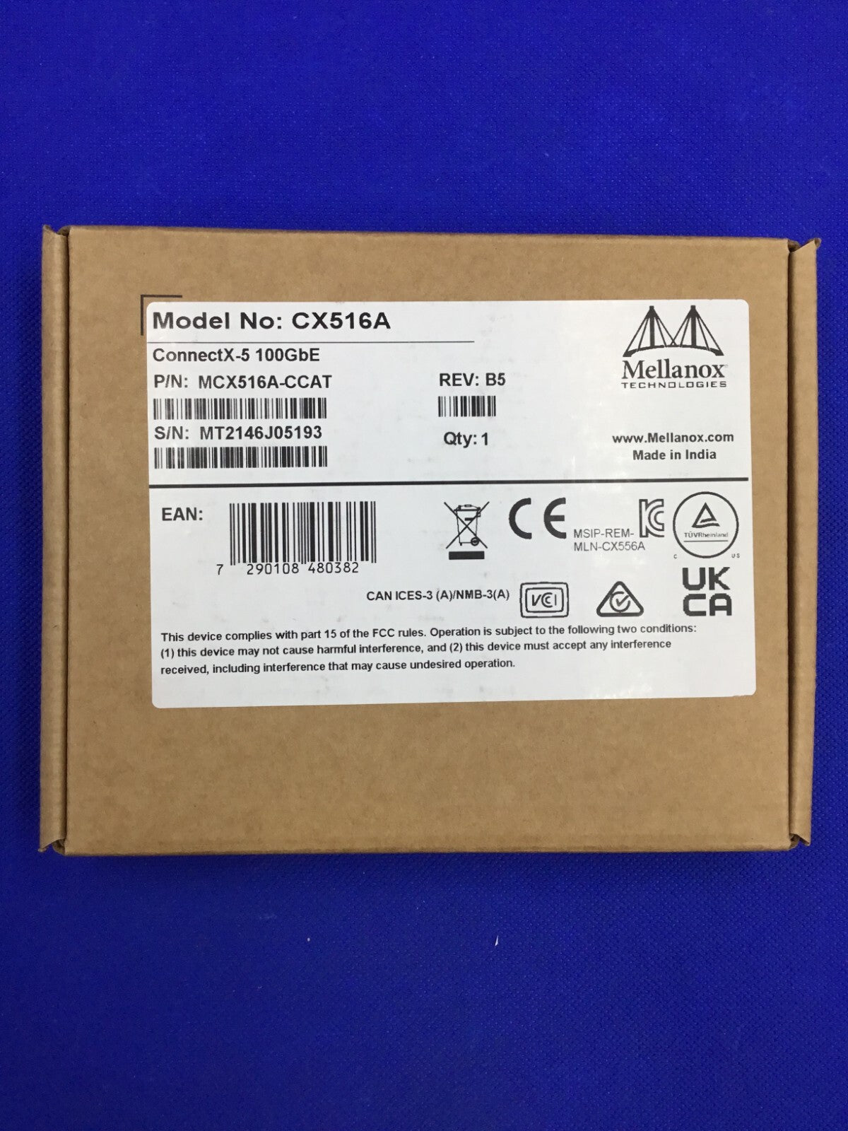 NOB MCX516A-CCAT Mellanox CX516A ConnectX-5 100GbE Dual-Port QSFP28 PCIE Adapter