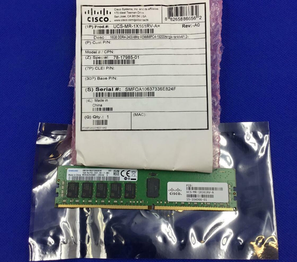 NEW UCS-MR-1X161RV-A CISCO 16GB (1X16GB) 1RX4 PC4-2400T DDR4 MEMORY