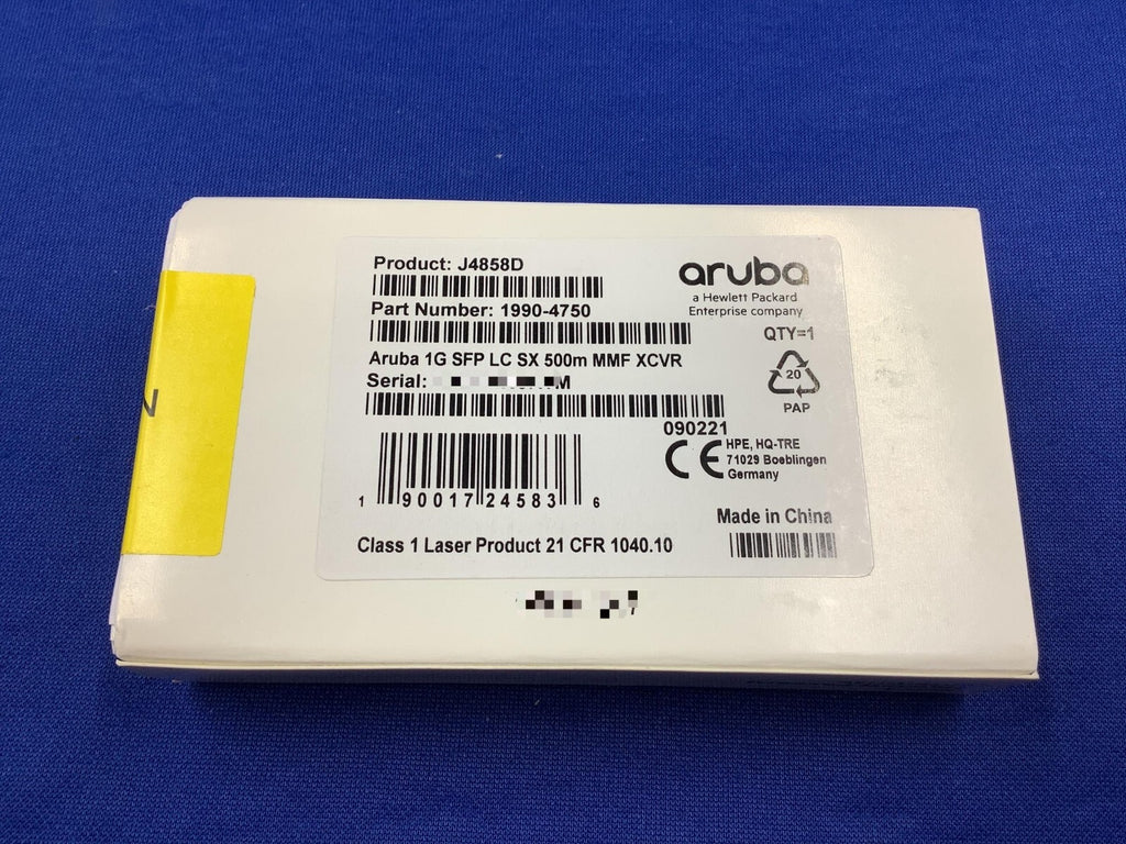 J4858D HPE Aruba 1G SFP LC SX 500m OM2 MMF Transceiver