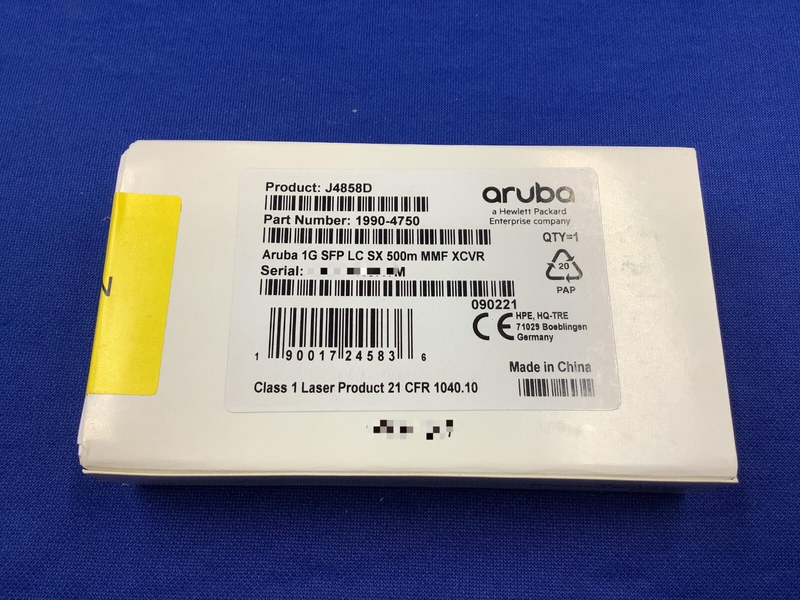 J4858D HPE Aruba 1G SFP LC SX 500m OM2 MMF Transceiver