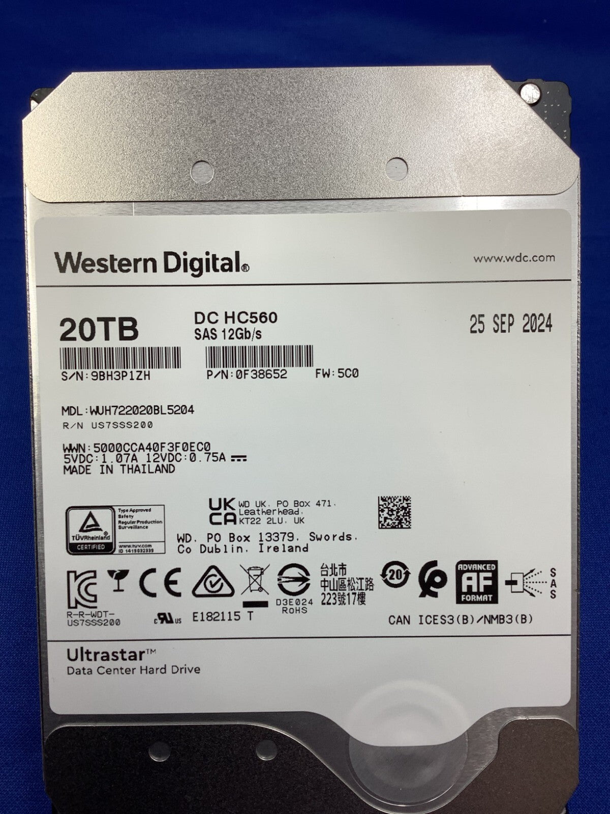 WUH722020BL5204 WD Ultrastar DC HC560 20TB 7200RPM SAS 12Gb/s 512e 3.5" HDD