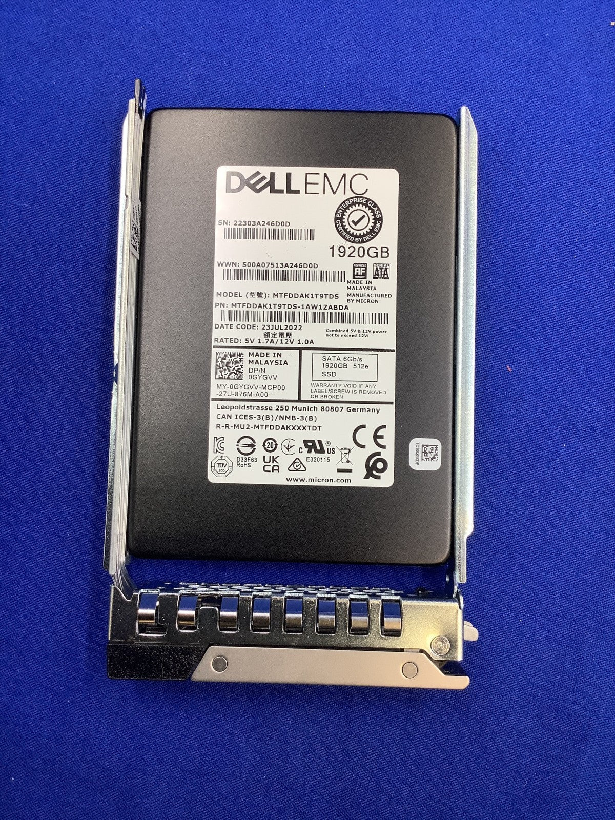 GYGVV Dell 1.92TB SATA 6 Gbps 512e 2.5" RI TLC SSD  0GYGVV  MTFDDAK1T9TDS