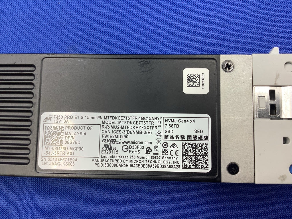 MICRON DELL 08G76D 7450 PRO 7.68TB NVME E1.S PCIe4.0 SSD MTFDKCE7T6TFR 8G76D