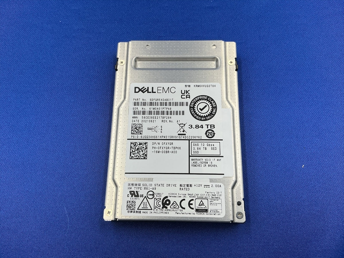 FXYGR Dell 3.84TB SAS 12Gbps Mix Use 2.5'' Self-encrypting SED SSD KRM6VVUG3T84
