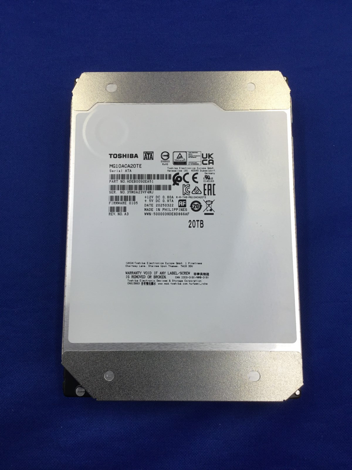 Toshiba MG10 20TB 7200RPM SATA 6Gb/s 512e 3.5" Enterprise HDD MG10ACA20TE