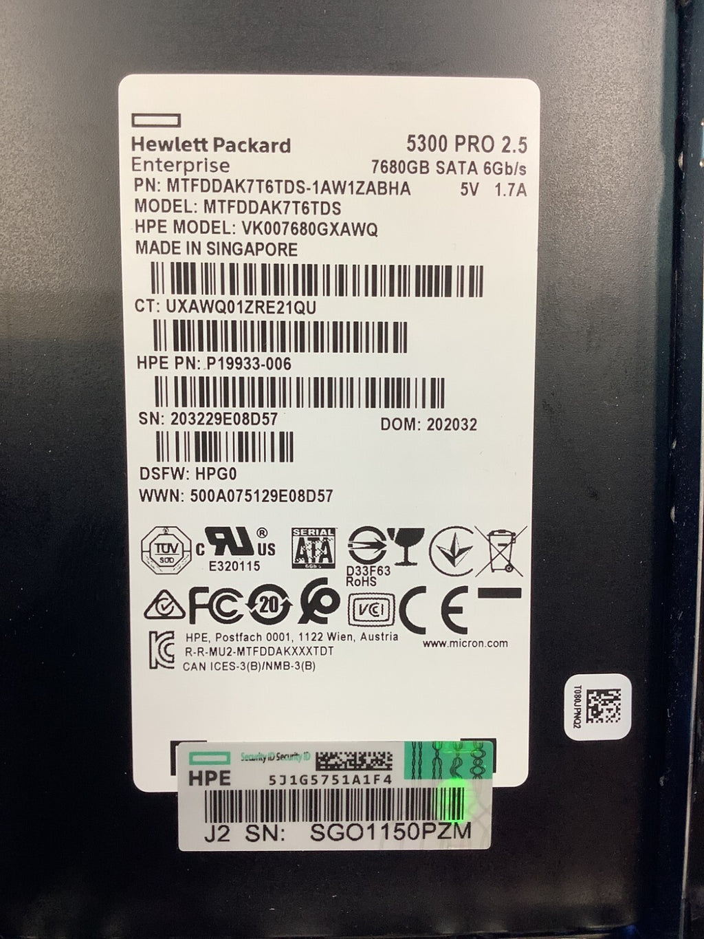 P18431-B21 HPE 7.68TB SATA 6G Read Intensive MV sc sff 2.5inch SSD P18486-001