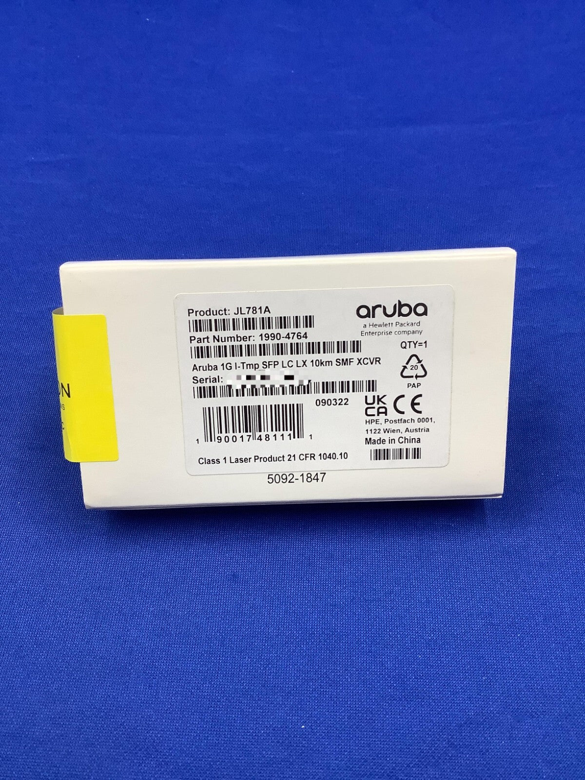JL781A HPE ARUBA NETWORKING 1G IND-TEMP SFP LC LX 10KM SMF TRANSCEIVER New F/S