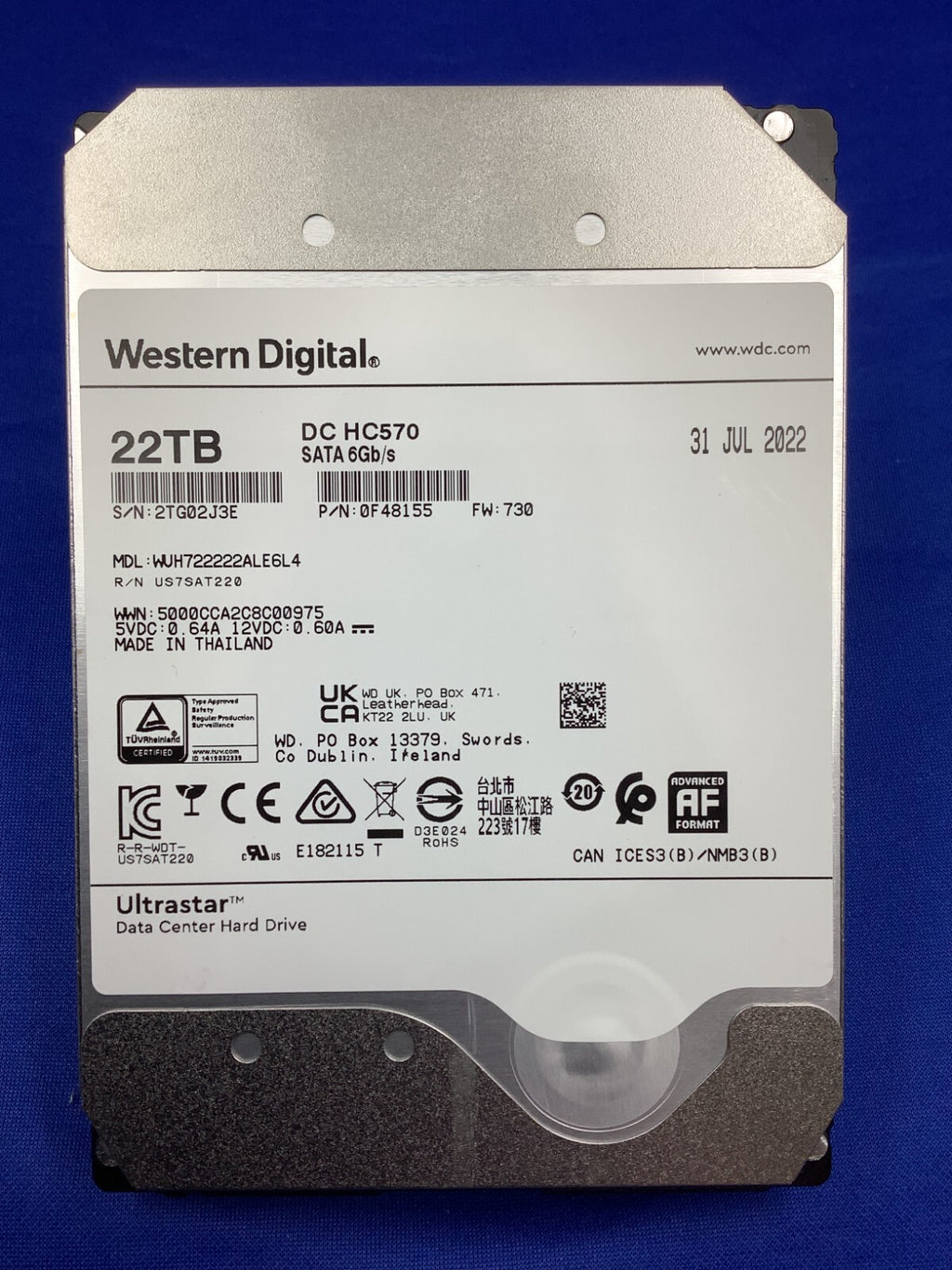 WUH722222ALE6L4 WD Ultrastar DC HC570 22TB SATA 6Gb/s 512e 7.2K 3.5" HDD
