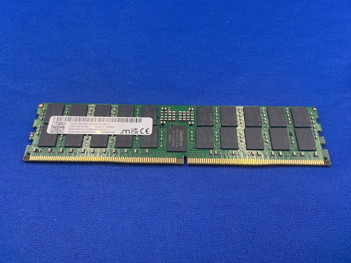MTC40F2046S1RC56BD2002 MICRON 64GB (1X64GB) 2RX4 PC5-5600B RDIMM MEMORY