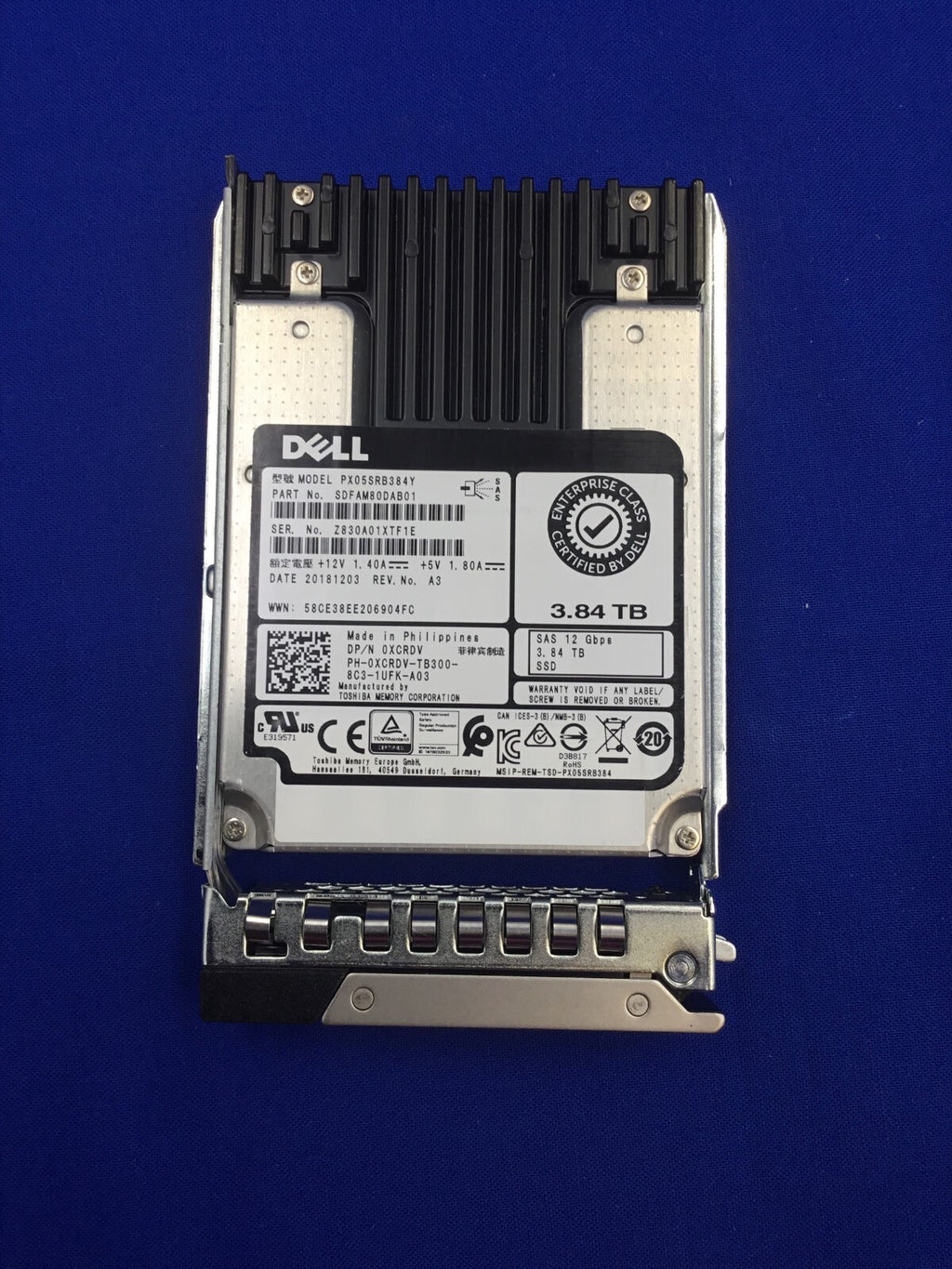 XCRDV Dell 3.84TB 12Gb/s Read Intensive 2.5" SAS SSD 0XCRDV PX05SRB384Y