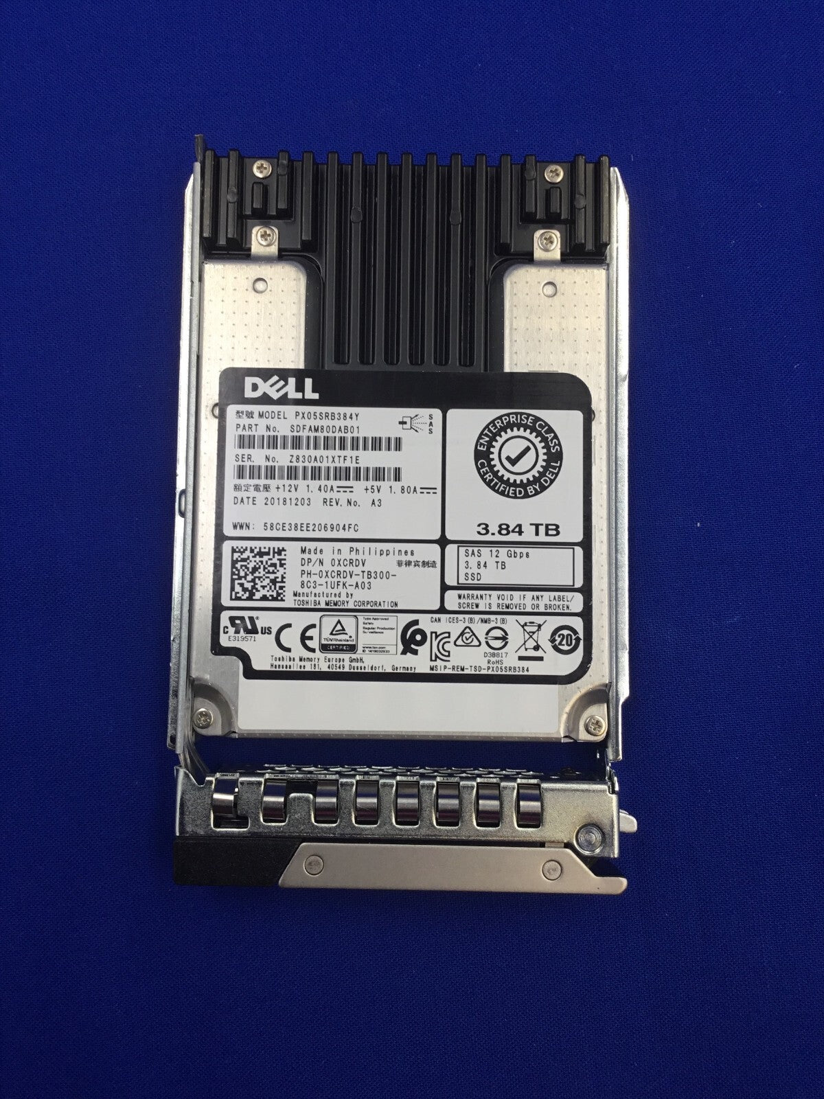 XCRDV Dell 3.84TB 12Gb/s Read Intensive 2.5" SAS SSD 0XCRDV PX05SRB384Y
