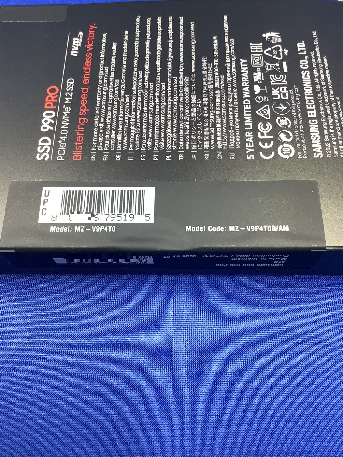 MZ-V9P4T0B/AM SAMSUNG 990 Pro 4TB M.2 2280 PCIe 4.0 x4 NVMe SSD  new sealed