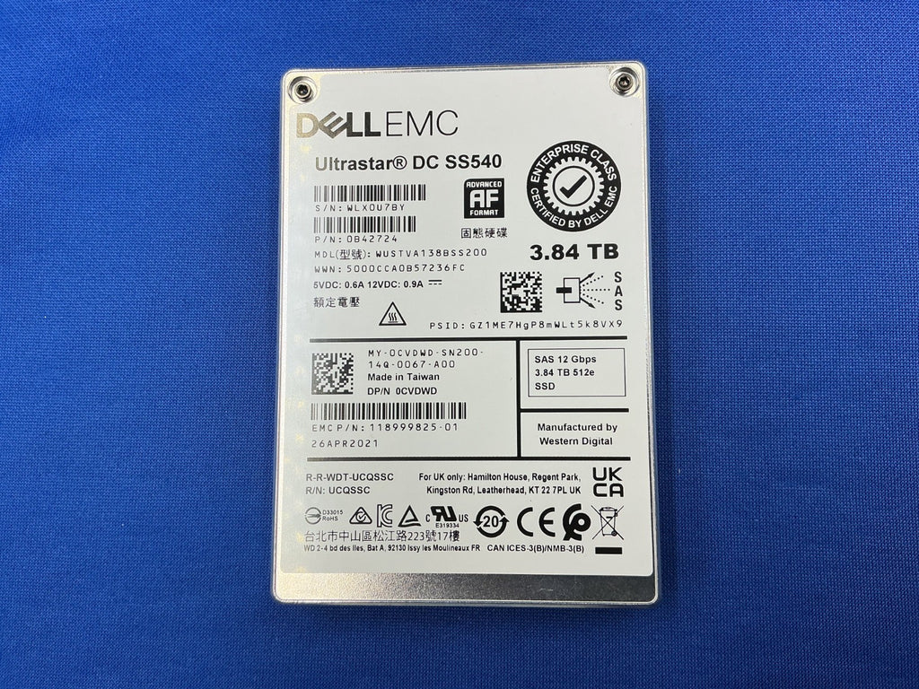 CVDWD 0CVDWD DELL EMC DC SS540 3.84TB SAS 12Gbps RI 2.5" SSD WUSTVA138BSS200