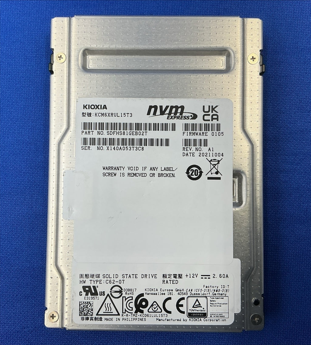 KCM6XRUL15T3 KIOXIA CM6-R 15.36TB NVMe PCIe 4.0 x4 U.3 2.5in SSD SDFHS81GEB02T