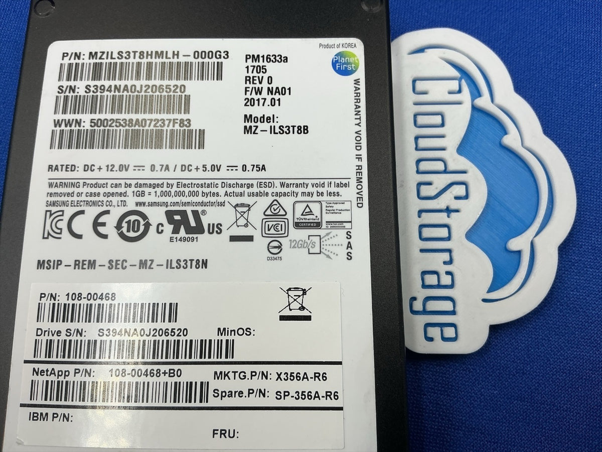 X356A-R6 NetApp PM1633 3.84TB SAS 12Gbps 2.5in Enterprise SSD MZ-ILS3T8B