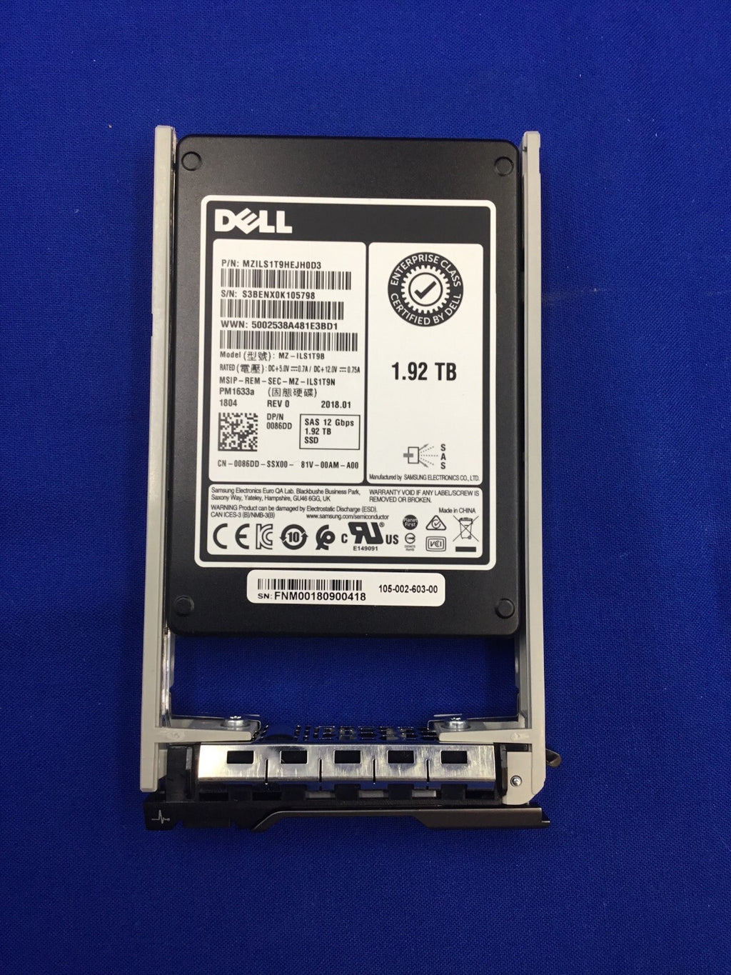 086DD DELL 1.92TB SAS 12GBPS READ INTENSIVE 512E 2.5INCH SSD MZ-ILS1T9B 0086DD