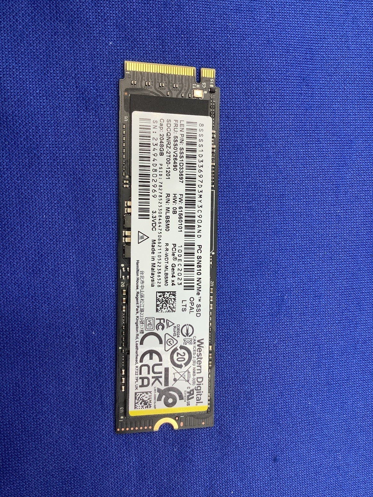 Lenovo  Western Digital PC SN810 NVMe M.2 2280 PCIE4X4 2TB SSD SDCQNRZ-2T00-1201