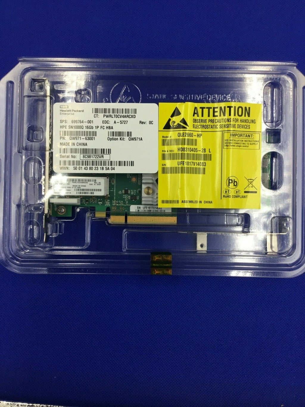 QW971A HP StoreFabric SN1000Q 16GB 1-port PCIe FC HBA 699764-001 QLE2660-HP