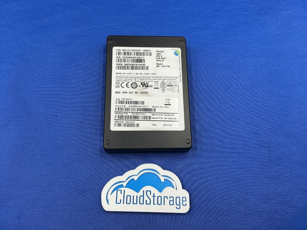 X439A-R6  NETAPP Samsung 1.6TB PM1635 SAS 2.5" SFF SSD 108-00372+F2 MZ-ILS1T6A