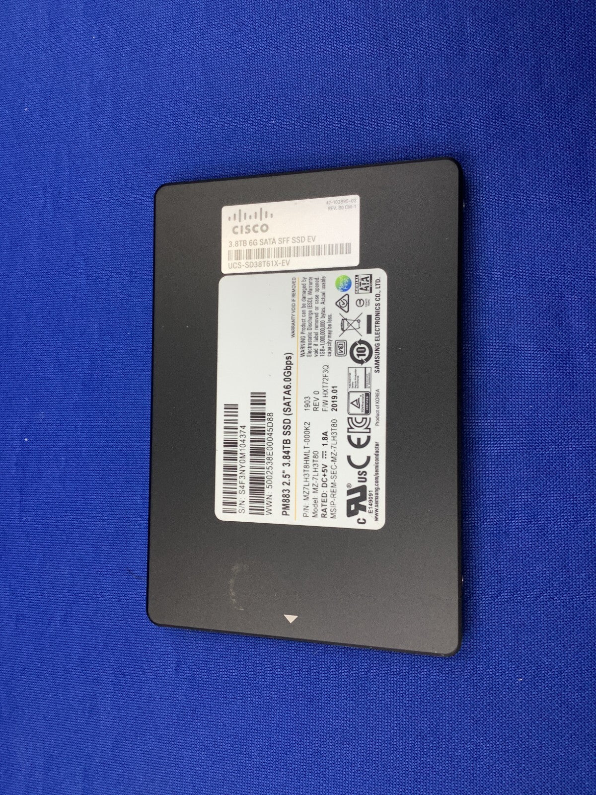 MZ-7LH3T80 Samsung PM883 Series 3.84TB 2.5" SATA 6Gb/s SSD Cisco UCS-SD38T61X-EV