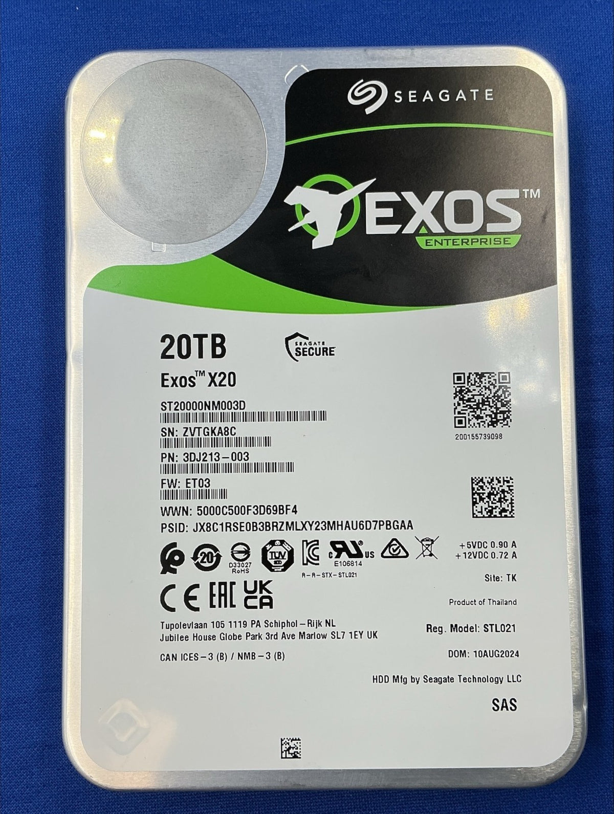 ST20000NM003D Seagate Exos X20 20TB 7200RPM SAS 12Gb/s 256MB 3.5in HDD