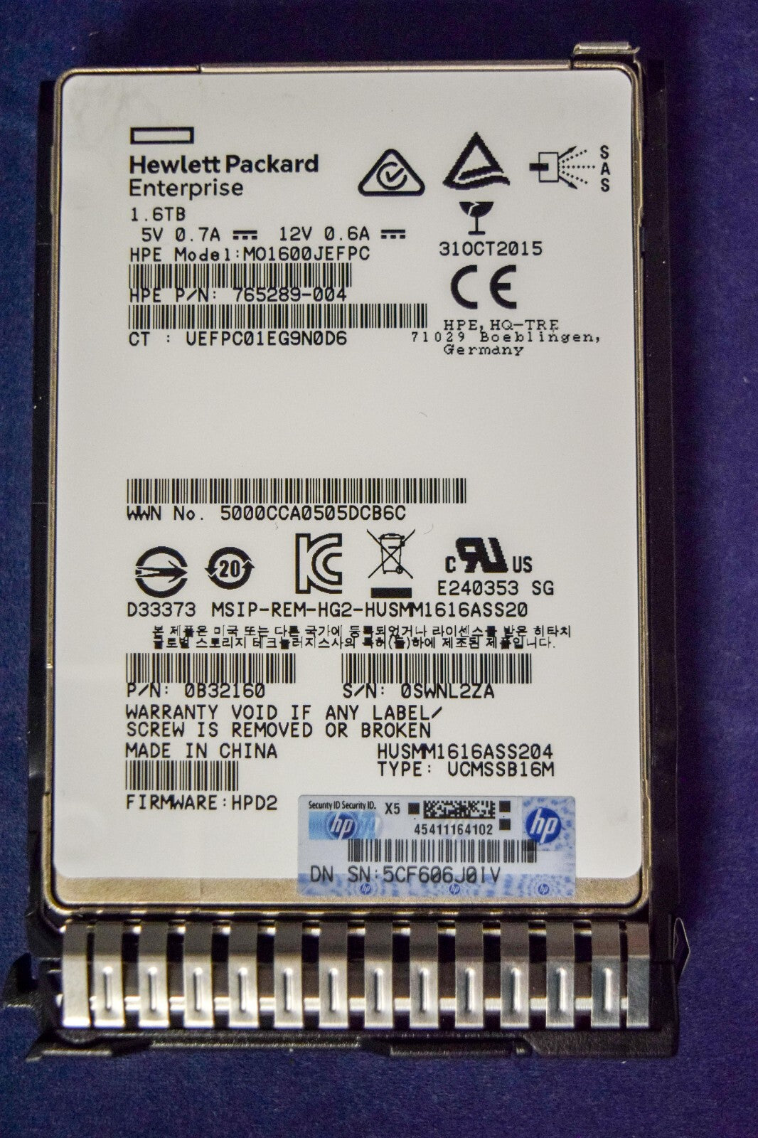 HPE 1.6TB 12G 2.5INCH WI SC SAS SSD