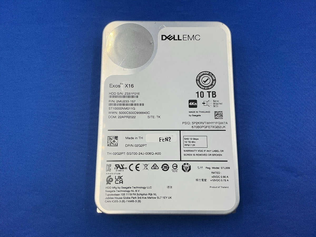 ST10000NM011G  Dell 10TB 7.2K SAS 12Gb/s 4Kn 3.5in HDD 02G2PT 2G2PT