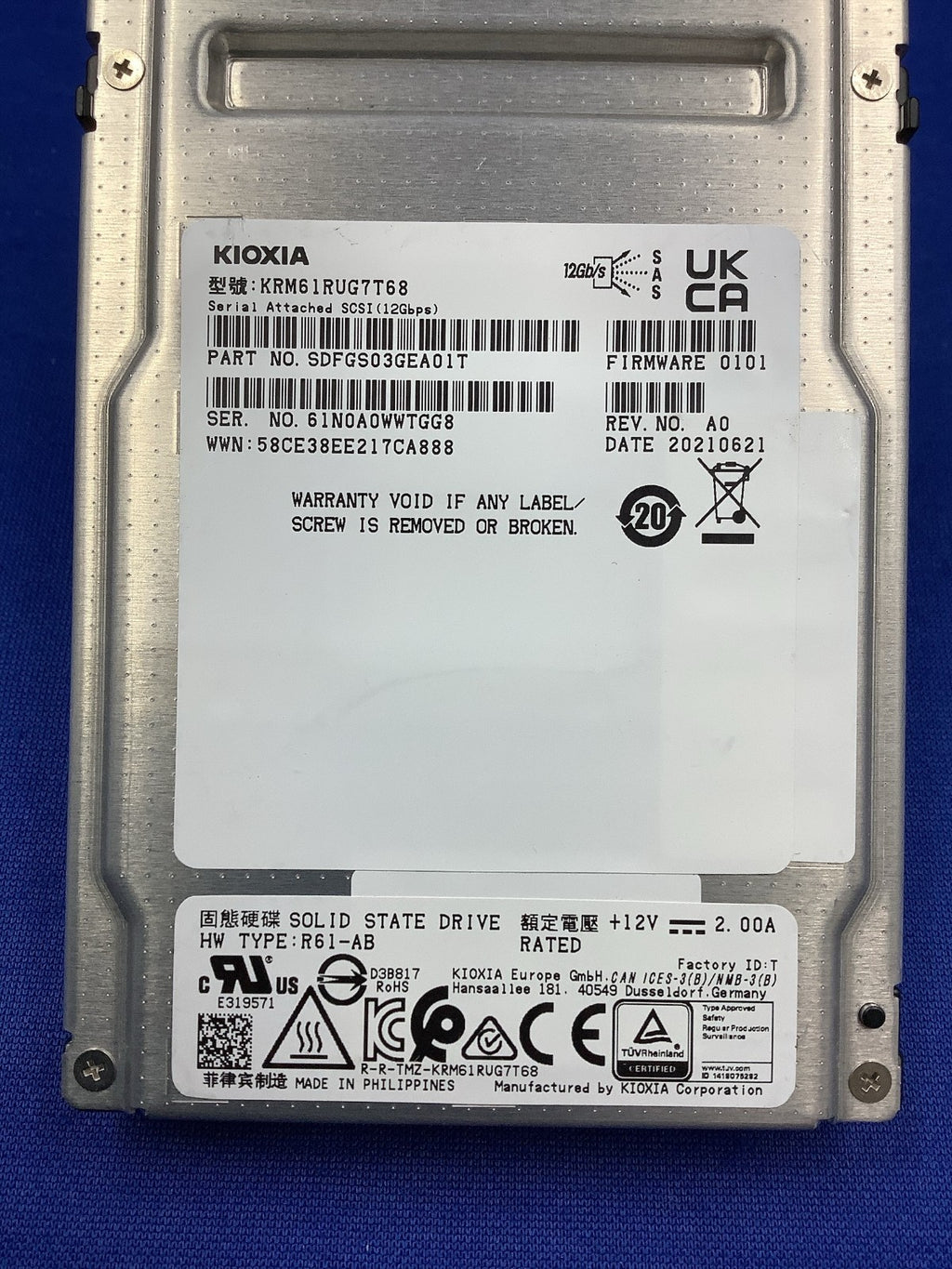 KRM61RUG7T68 KIOXIA PM6 7.68TB SAS 12Gb/s 2.5Inch SSD SDFGS03GEA01T