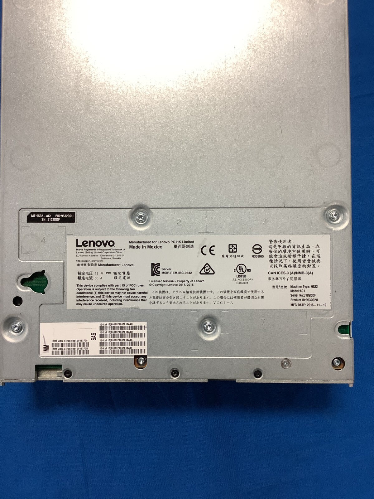 IBM LENOVO 9532 AC1 Flex System X240 M5, 00MV291 No RAM CPU Drives
