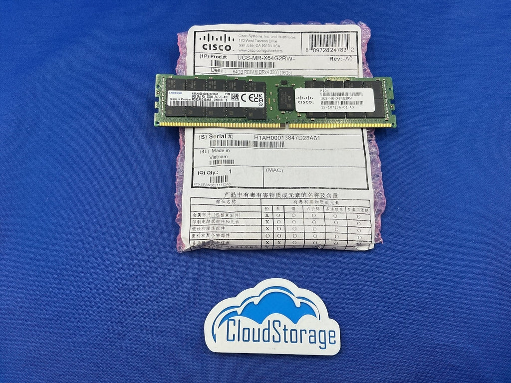 UCS-MR-X64G2RW CISCO 64GB 2RX4 PC4-3200AA SERVER MEMORY 15-107236-01