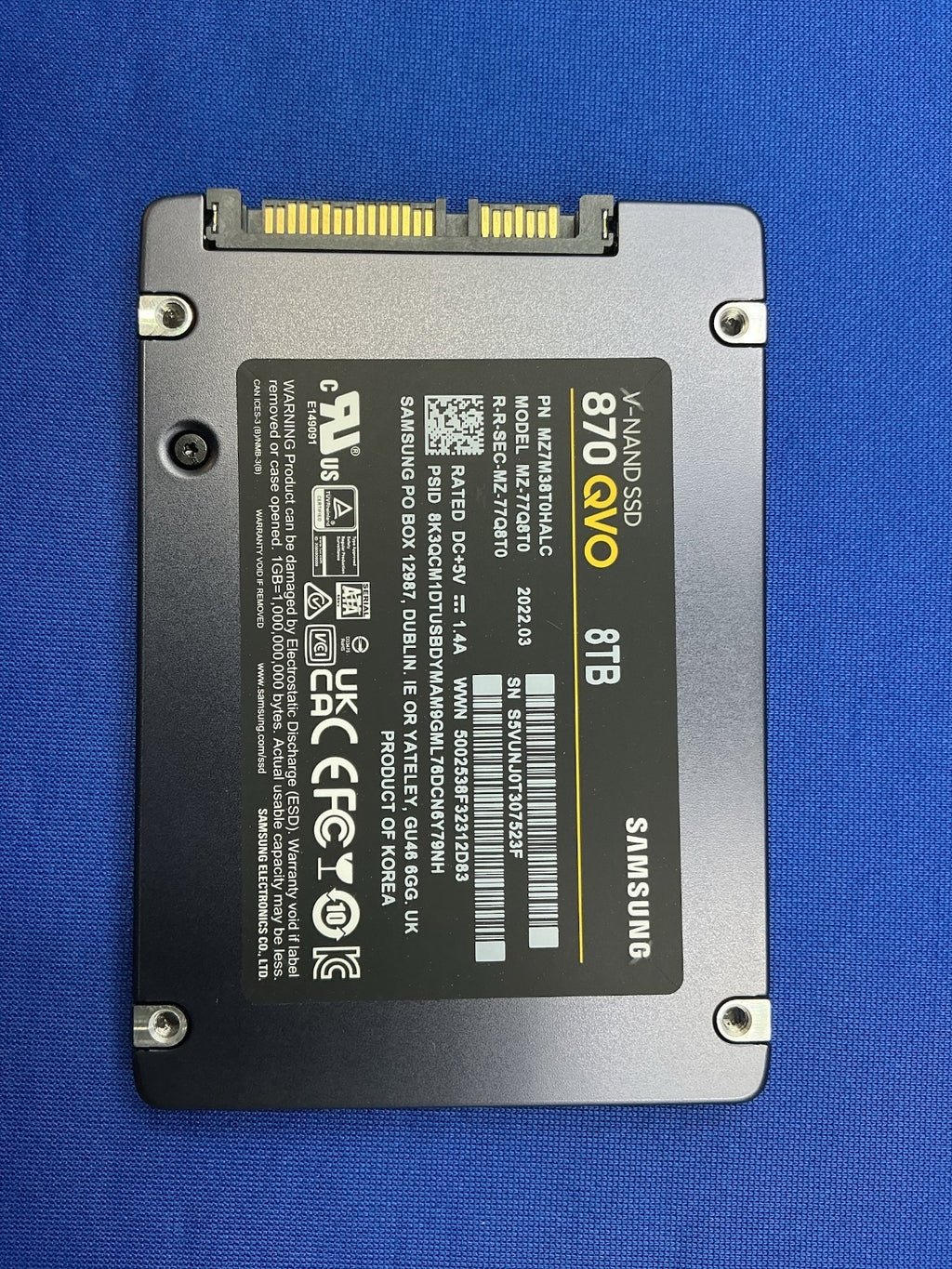 MZ-77Q8T0 Samsung 870 QVO 8TB SATA III 2.5" SSD MZ7M38T0HALC